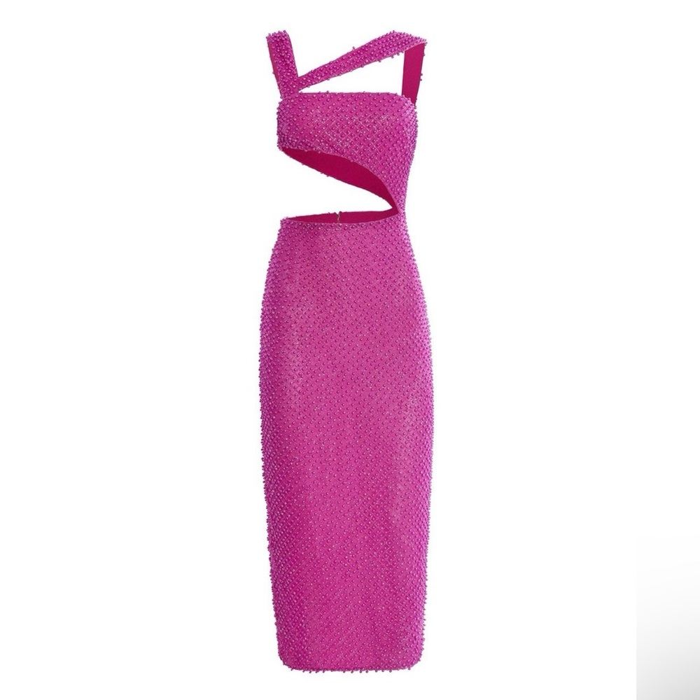 Hot pink , sexy cut out beaded midi dress - Picture 7 of 8
